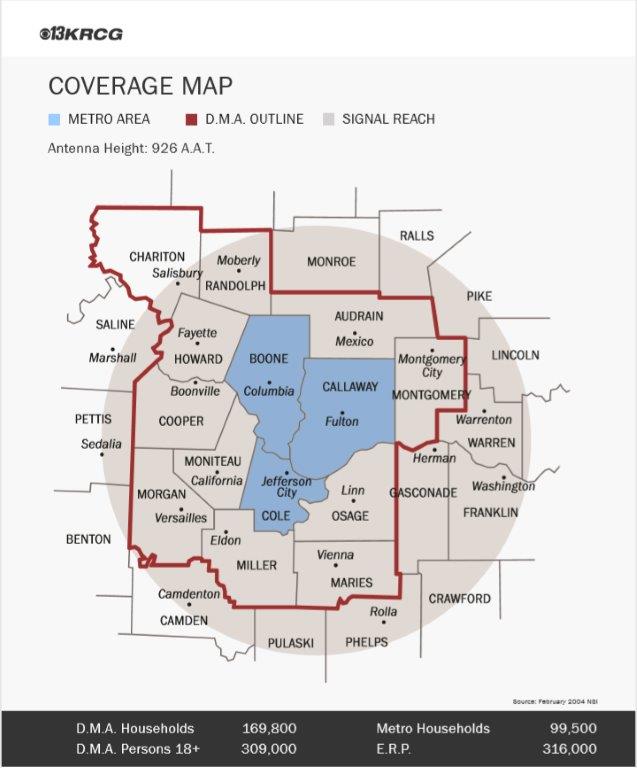 A map highlighting Boone County, Callaway County and Cole County.